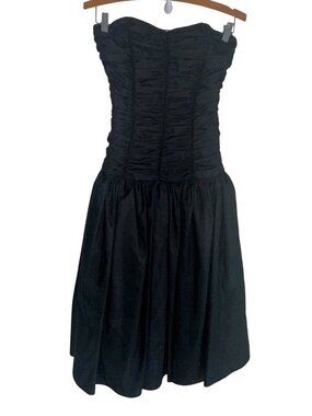 VTG 80s Katie Mfg Womens Strapless Drop Waist Gown Sz 5/6 Black Taffeta Midi